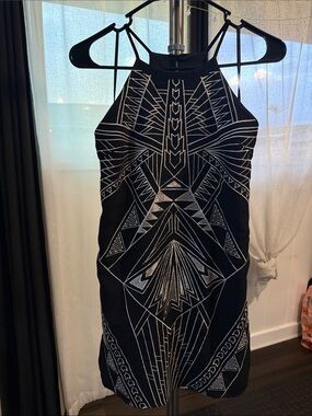 Forever 21 Black Halter Mini Dress with Silver Geometric Detailing
